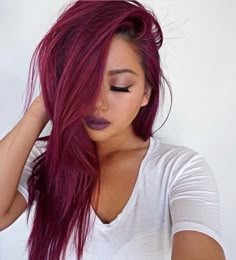 Dusty Rose Hair Color, Dusty Rose Hair, Magenta Hair Colors, Dark Pink Hair, Dark Ombre Hair, Black Hair Ombre, Hair Colorful, Red Ombre Hair, Magenta Hair