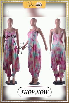 Hot Style Tie-dye Loose-fitting Sleeveless Halter Jumpsuit Sleeveless Tie Dye Jumpsuits And Rompers For Summer, Spring Sleeveless Tie-dye Jumpsuits And Rompers, Casual Sleeveless Tie-dye Jumpsuits And Rompers, Casual Sleeveless Tie Dye Jumpsuits And Rompers, Halter Jumpsuit, Hot Style, 1 Million, Tie Dye, Loose Fitting