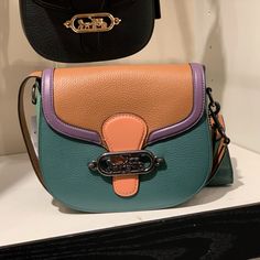 New 91084 Coach Jade Mini Belt Bag In Color Block Dark Turquoise Multi $350 Refined Pebble Leather And Smooth Leather Inside Multifunction Pockets Magnetic Snap Closure, Fabric Lining Outside Slip Pocket Detachable Strap With 20 3/4" Drop For Shoulder Or Crossbody Wear 8 1/4" (L) X 6 3/4" (H) X 2 3/4" (W) Coach Belt Bag, Coach Mini Purse, Mini Belt Bag, Plaid Purse, Leather Saddle Bags, Leather Fanny Pack, Dark Turquoise, Belt Pouch, Mini Handbags