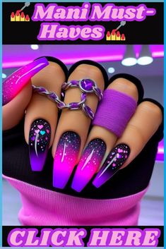 Matching Nail Ideas, Glamgoth Nails, Neon Nail Art Designs, Fancy Nail Art, Chrome Nail Art, Chrome Nails Designs, Sassy Nails, Crazy Nails, Polish Colors