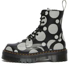 (WMNS) Dr. Martens Jadon Polka Dot Smooth Leather Platform Boots 'Black' 26882009 Black And White Doc Martens, Oxfords Outfit, Jadon Platform Boots, 1990 Style, White Doc Martens, Jadon Boots, Dr Martens Jadon, Leather Platform Boots, Platform Boots Women