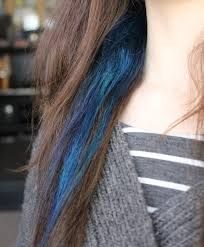 Image result for blue hair streaks in brown hair Blue Streak Hair, Streaks In Brown Hair, Streak Hair, Blue Hair Streaks, Color Streaks, Hair Streaks, Dye Ideas, Hair Envy