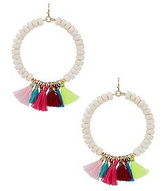 Anna & Ava Marissa Tasseled Beaded Hoop Earrings Bohemian White Rectangular Earrings, White Bohemian Rectangular Earrings, Trendy White Dangling Bead Earrings, Trendy White Earrings With Dangling Beads, Trendy White Dangling Beads Earrings, Beaded Hoop Earrings, Accessories Jewelry Earrings, Pendant Bracelet, Dillard's