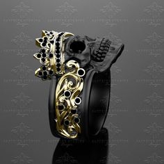 castiel-noir-mens-black-diamond-skull-ring Skull Rings For Men, Custom Silver Jewelry, Sterling Silver Skull Rings, Diamond Skull, Silver Skull Ring, Ring Man, Gold Skull, Unique Diamond Rings, Skull Jewelry