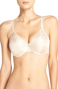 Wacoal's impeccable construction creates a smooth, seamless style for the fuller bust. Support, comfort and a great fit-perfect for under body-conscious fabrics. Detailed with a delicate floral motif. Style Name:Wacoal Seamless Minimizing Underwire Bra. Style Number: 104219. Underwire Sports Bras, Minimiser Bra, Bra Styles, Wide Leg Denim, Underwire Bra, Bra Lingerie, Floral Motif, Distressed Denim, Fashion Clothes Women