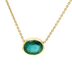 A beautiful natural vivid green emerald 18ct gold pendant necklace, set in 18ct yellow gold in a rub over setting. The oval emerald is estimated to weigh 2.17cms and the chain and clasp are marked for 18ct gold. Gold Pendant Necklace, Emerald Green, Gold Pendant, Emerald, Favorite Jewelry, Jewelry Necklace Pendant, Yellow Gold, Jewelry Necklaces, Gift Card