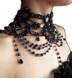 Fantasy Black Jewelry For Costume Party, Black Fantasy Jewelry For Costume Party, Unique Black Beads Necklace For Party, Gothic Choker For Parties, Gothic Choker Jewelry For Party, Unique Black Beaded Jewelry For Party, Elegant Adjustable Jewelry For Costume Party, Vintage Halloween Party Necklaces, Vintage Halloween Party Necklace