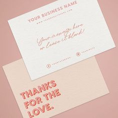 two business cards with the words thanks for the love on them