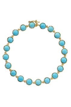 IRENE NEUWIRTH JEWELRY-Small Classic Turquoise Link Bracelet-YELLOW GOLD Elegant Turquoise Bracelets With Cabochon, Elegant Round Turquoise Bracelet, Elegant Turquoise Round Bracelet, Elegant Single Strand Turquoise Bracelet, Elegant Turquoise Jewelry With Bezel Setting, Turquoise Cabochon Round Bracelets, Turquoise Round Cabochon Bracelets, Luxury Turquoise Round Bead Jewelry, Turquoise Cabochon Bracelet