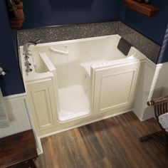 Enjoy the ultimate bathing experience with the latest in safety and comfort with the Acrylic Luxury Series Combo Massage Walk-in Bathtub. With 26 air jets and 13 massage jets, you can customize your preferences for a therapeutic bath. Our Quick Drain® System removes water from the tub rapidly for a dryer, safer exit after your bath. The safety grab bar and textured floor reduce the risk of slips and falls so you can focus entirely on enjoying your bath. Complete with a premium fast-fill tub fauc Walk In Tub, Safety Grab Bars, Air Bathtub, Spa Bathtub, Walk In Bath, Walk In Bathtub, Walk In Tubs, Whirlpool Tub, Built In Seating