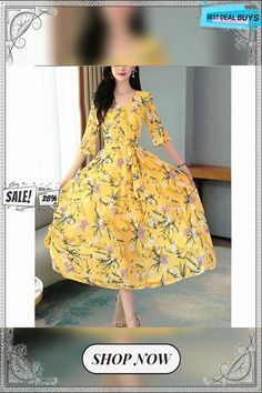 Women's Casual Dress Sheath Dress Swing Dress Floral Print V Neck Maxi Dress Active Fashion Outdoor Daily 3/4 Length Sleeve Regular Fit Black Yellow Red Spring Summer M L Xl Xxl 3xl Yellow Half Sleeve Spring Dress, Yellow Half Sleeve Dress For Spring, Daily 3, V Neck Maxi Dress, Dress Sheath, Dress Floral, Women's Casual, Floral Print Dress, Swing Dress