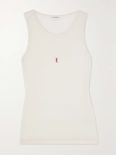 Shop SAINT LAURENT Cassandre embroidered ribbed wool tank, Explore the latest SAINT LAURENT women's collection today on NET A PORTER Ysl Tank Top, Fbi Outfit, Content House, Saint Laurent Clothes, Saint Laurent Shirt, Party Tank Top, Candy Necklace, Bra Tank Top, Street Fashion Men Streetwear