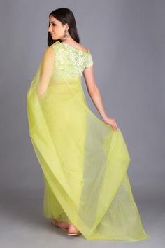 Shop for House of Tushaom Green Silk Organza Sheer Saree With Embroidered Blouse for Women Online at Aza Fashions Pista Green Organza Pre-draped Saree For Diwali, Silk Chiffon Pre-draped Saree With Sheer Dupatta, Festive Sheer Organza Saree, Bollywood Style Organza Blouse With Traditional Drape, Festive Unstitched Organza Blouse Piece, Traditional Sheer Organza Saree, Designer Organza Blouse With Zari Work, Pista Green Organza Saree With Sheer Dupatta, Pista Green Chanderi Blouse Piece For Reception