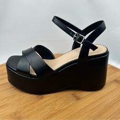 New Imported Black Pu Color Adjustable Strap Light Weight Cris Cross Strap In The Front Heel Measures 3.5" Platform Measures 1.5" Questions And Concern Please Message Me Thank You Carla Adjustable 4-inch Heel Summer Sandals, Black Wedge Sandals With 4-inch Heel For Summer, Casual Open Toe Sandals With 4-inch Heel, Summer Black Wedge Sandals Medium Width, Black Wedge Sandals For Summer, Adjustable Black Synthetic Wedge Sandals, Black Medium Width Wedge Sandals For Summer, Trendy Ankle Strap Wedge Sandals, Casual Sandals With 4-inch Heel And Ankle Strap