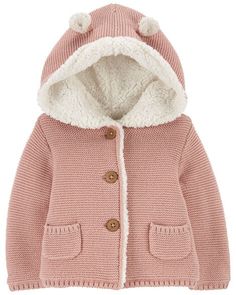 Pink Baby Sherpa-Lined Hooded Jacket | carters.com Winter Cotton Cardigan For Cold Weather, Cotton Cardigan For Cold Weather And Winter, Cotton Cardigan For Cold Weather In Winter, Cotton Cardigan For Winter, Cotton Cardigan For Winter Cold Weather, Cute Cotton Winter Outerwear, Cute Cotton Warm Outerwear, Cute Warm Cotton Outerwear, Cute Cotton Outerwear For Winter