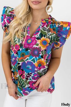 Shift Pattern, Cap Sleeve Top, Ruffled Sleeve Top, Floral Pants, Floral Print Blouses, Maxi Dresses Casual, Print Blouse, Long Blouse, Flutter Sleeves