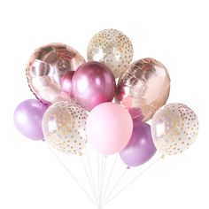 a bunch of balloons that are in the shape of a ballon with confetti