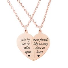 PRICES MAY VARY. 【Please note that if there is a problem with the product,please contact us and we will solve it in time】💖Basic Information:Material: stainless steel; Size: Length of the necklace is 18 inches; Form:2PCS Split heart engraved Best Friend Gifts for Teen Girls BFF Friendship Necklaces best friend gifts for women best friend necklaces for 2 💖Special design: The necklaces seperate and it comes in two parts for two people 💖Great Gifts: Heart matching necklace are Ideal and special g Bff Heart Necklaces, Best Friend Chains, Cute Friendship Necklaces, Friendship Necklaces For 2, Together Forever Never Apart, Necklace Best Friends, Friendship Stories, Bff Shirts, Bff Necklace