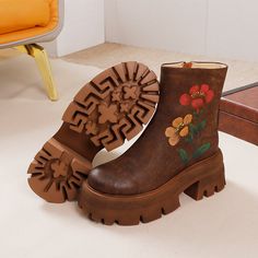 Hand Painted Flower Decoration, 70mm Platform. Material: Top layer cow leatherLining: SheepskinInsole : SheepskinSole: RubberHeels: 7 cm/2.76"Tube Height: 15 cm/5.90"Fit: Medium to Wide, Runs Normal.Origin: Made in China Production Time: About 3-5 days (Any exceptional case will email you, Please pay attention to your email left) Shipping Time: Free Shipping To most locations, delivery time is approximately 5-15 days; We have paid FedEx Option, to most locations, delivery time is approximately 2-8 days. Shoes for Autumn and Winter.Great Shoes To Spice Up Any Outfit, From Casual Jeans To Fancy Dress. The More You Wear Them, The More Comfortable They Will Become!Item No. Dwarves3273 Notes: Measurement data are from size 7.When size up the data will kick into motion to adapt most foot. The su Shoes For Autumn, Retro Boots, Coffee Black, Flat Slipper, Painted Flower, Pumps Flat, Sneaker Wedge, Boots For Women, Rubber Heels