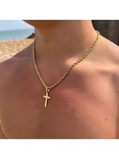 Multicolor Minimalista Collar  Acero Inoxidable   Embellished Cross Necklace For Men Gold, Cross Necklace For Men, Male Cross Necklace, Male Necklace Minimal, Cheap Gold Men's Cross Necklace, Men’s Gold Cross Necklace, Stainless Steel Cross Pendant, Gold Rope Chains, Steel Necklace