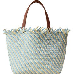 A tote with an edge. The Havana Medium Tote is a fresh take on the classic handwoven neoprene tote, updated with textural fringe finishing and nylon webbing handles. Inspired by Mediterranean beach umbrellas, Striped is a classic motif made modern. Open top with magnetic snap closure. Matching woven zippered pouch included. Nylon handles. | Naghedi NYC | Women's Havana Striped Medium Hand-Woven Tote Bag, Sky (Stripes) | Maisonette collects the best children’s products from around the world (unlike Zulily, Etsy, The Tot, Farfetch Kids, Childrensalon, Crate and Kids, Kohls, Wayfair, Buy Buy Baby, Nordstroms, Mini Boden, J.Crew Factory, or PotteryBarn Kids), creating a curated shopping experience for you. Think of us as your shortcut to fashion for litte ones! Striped Woven Bags For Shopping, Striped Woven Shopping Bags, Woven Striped Shopping Bags, Striped Woven Rectangular Straw Bag, Rectangular Striped Woven Straw Bag, Striped Woven Bags For Daily Use, Striped Straw Shopping Bag With Braided Handles, Striped Straw Bag With Braided Handles For Shopping, Striped Woven Straw Bag For Everyday Use