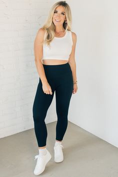 Stay comfortable all day long with our Butter Soft High Waist Leggings. Made from brushed microfiber, these full length leggings are buttery soft and have the perfect stretch and recovery. Say goodbye to uncomfortable and restrictive leggings and hello to ultimate comfort and flexibility. 90% Polyester, 10% Spandex Tummy control Moisture wicking Four-way stretch SIZING: Model is 5'4" wears a size 5 and is modeling the small. Small 2-4 Medium 6-8 Large 10-12 X-Large 14-16 MEASUREMENTS: SIZE WAIST Lounge Wear Sets, Jean Romper, Hair Socks, Poncho Tops, High Waist Leggings, Jumpsuit Shorts Rompers, Short Jumpsuit, Knee Length Dresses, Lounge Pants