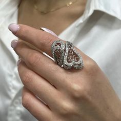 Dazzle Away With This Bold Ladies Cocktail Ring. Crafted In 14k White Gold. Showcasing Pave Set Round Brilliant Cut Diamonds With Intricate Filigree Design Weighing 2.04 Carats. Diamond Quality: G-H Color And Si1 Clarity. Ring Size: 7.5. Total Weight: 9.35 Grams. This Ring Is An Absolute One Of A Kind Amazing Piece. Comes With A Presentable Gift Box. Id: 02676 Heart Cut Diamond Ring In White Gold, Luxury Heart Cut Diamond Ring, Silver Heart Cut Rings With Single Cut Diamonds, Elegant Heart Cut Diamond Rings, Elegant White Gold Heart Cut Diamond Ring, Elegant Heart Cut White Gold Diamond Ring, Elegant White Heart Cut Diamond Ring, Luxury Filigree Ring With Single Cut Diamonds, Luxury Diamond White Heart Cut Diamond Ring