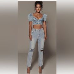 Length: (Inseam) 27 In. (Waist) 28 In High Waist Ripped Fitted Cropped Jeans, Fitted High Waist Ripped Cropped Jeans, Ripped Cropped Denim Bottoms, Fitted Light Wash Cropped Jeans, Chic Light Wash Cropped Fitted Jeans, Medium Wash Cropped Fitted Jeans, Chic Fitted Light Wash Cropped Jeans, Stretch Cropped Denim Jeans, Cropped Denim Blue Pants