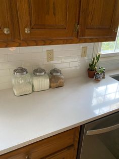 the kitchen counter is clean and ready for us to use