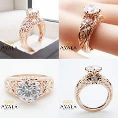 14K Rose Gold Filigree Right Hand Ring Antique inspired Diamond Ring Rose Gold Fine Jewelry With Intricate Design For Wedding, Rose Gold Diamond Ring With Intricate Design, Intricate Rose Gold Round Diamond Ring, Intricate Rose Gold Diamond Ring, Rose Gold Rings With Intricate Design, Rose Gold Filigree Ring With Intricate Design, Rose Gold Diamond Ring With Intricate Design As Gift, Luxury Rose Gold Wedding Ring With Intricate Design, Luxury Intricate Design Rose Gold Wedding Ring