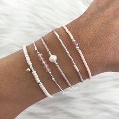 Little Sparkles - Vintage Pink – Mint15 Bracelet Stack Pink, Colorful Silver Jewelry, Beaded Bracelets Silver, Silver And Pink Jewelry, Pink Silver Beaded Bracelet, Soft Girl Jewelry, Pretty Stacks, Beaded Jewelry Bracelets, Gelang Manik-manik