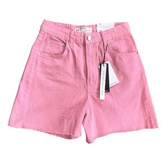 Nwt Stradivarius Asos Pink Bermuda Cutoff Denim Dad Shorts Size 6 New With Tags Size 6 Flat Lay Waist Is About 14” Rise Is About 12.25” Inseam Is About 5” All Measurements Taken Laying Flat Please Asked All Questions Before Purchase High Wasted Jean Shorts, High Wasted Jeans, Dad Shorts, Denim Jeans Ripped, Mom Jeans Shorts, White Jean Shorts, Black Jean Shorts, Mid Rise Shorts, Denim And Lace