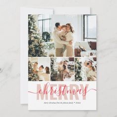 a christmas card with the words merry on it and photos of two people hugging each other