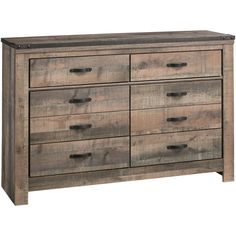 the dresser is made from wood and has metal handles