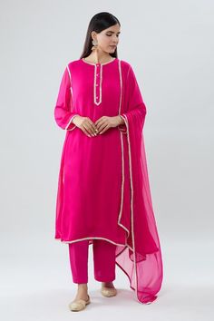 Pink anarkali with gota embroidered borders. Comes with pant and a dupatta. - Aza Fashions Anarkali Sets With Embroidered Border In Georgette, Anarkali Georgette Set With Embroidered Border, Georgette Anarkali Set With Embroidered Border And Straight Kurta, Georgette Anarkali Set With Embroidered Border, Eid Georgette Kurta With Embroidered Border, Eid Kurta With Embroidered Border In Georgette, Eid Kurta With Embroidered Border And Georgette Material, Straight Kurta Anarkali Set With Embroidered Border, Designer Embroidered Georgette Anarkali Set