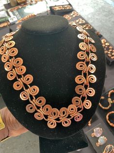 Ancient Egyptian Coil Style Necklace - Etsy Artisan Necklace With Soldered Details, Copper Wire Wrapped Necklace, Handmade Vintage Spiral Jewelry, Artisan Spiral Metal Jewelry, Handmade Spiral Metal Necklace, Spiral Copper Necklace In Gold Color, Artisan Handmade Spiral Necklace, Gold Spiral Necklace In Copper, Handmade Spiral Copper Necklace