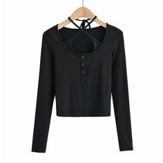 Product information: Material: Cotton Style: lightly cooked Features: solid color Color: white, black, blue, carbon gray Size Information: Size: S/M Size Lenght Bust Shoulder Sleeve S 43 66 29 59 M 44 70 30 60 Note: 1. Asian sizes are 1 to 2 sizes smaller than European and American people. Choose the larger size if your size between two sizes. Please allow 2-3cm differences due to manual measurement. 2. Please check the size chart carefully before you buy the item, if you don't know how to choos Black Casual Long Sleeve Top For Summer, Casual Black Long Sleeve Top For Summer, Halter Pattern, Short T Shirt, American People, Solid Clothes, Button Detail, Cotton Style, Shoulder Sleeve