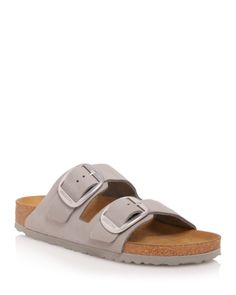 Birkenstock Women's Arizona Big Buckle Slide Sandals Silver Footbed Sandals With Removable Insole And Round Toe, Silver Slip-on Sandals With Leather Footbed, Silver Open Toe Footbed Sandals With Buckle Closure, Adjustable Silver Leather Sandals, Classic Silver Leather Sandals, Closed Toe Silver Sandals With Cushioned Footbed, Silver Closed Toe Sandals With Cushioned Footbed, Casual Silver Sandals With Leather Footbed, Classic Silver Round Toe Sandals