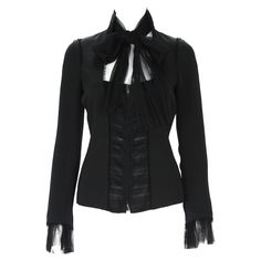 Tom Ford for Yves Saint Laurent Black Silk Plisse Tulle Jacket Blazer F/W 2002 Collection Designer size - Fr. 36 ( US 4 ) Classy and Romantic - Very French!!! 100% Silk, Plisse Tulle Inserts on the Front and Sleeves, Front Zip Closure, Slit in Back for Perfect Fit. With the Front Plisse Tulle Long Panels You Can Make a Beautiful Bow or Just Use Like a Tie. Measurements: Length - 23", Bust - up to 32", Waist - 26/27". Made in France Excellent Condition. Tulle Jacket, Saint Laurent Dress, Png Clothes, Future Clothes, Silk Tulle, Dark Outfits, Jacket Blazer, Couture Collection, Fancy Dresses