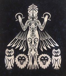 an image of the goddess surrounded by owls