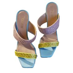 Gedebe Rhinestones Multi Colored Heel Sandals.