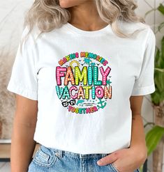 Family Making Memories Vacation shirt great for a beach or a cruise vacation. For size chart & measuring instructions. ORDERING INSTRUCTIONS: 1. Make your Selection From the drop-down Menu Each size must be selected separately. Please do NOT leave a list of sizes in the notes. This will delay your order. 2. Please Answer all the questions needed for your shirt  Please Note:  If you leave off the information needed to compete your order, we will contact you for the information needed. If we don't White Letter Print T-shirt For Summer Activities, White Letter Print T-shirt For Summer, White Graphic Print T-shirt For Summer Activities, Multicolor Crew Neck Shirt For Vacation, White T-shirt With Letter Print For Summer, Fun Vacation Shirt With Letter Print, White Cotton Tops For Summer Activities, Multicolor Letter Print T-shirt For Beach, White Letter Print Tops For Summer Activities