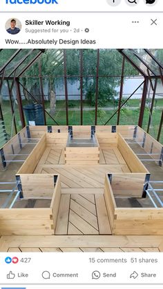 an image of a wooden structure with glass on it's sides and the words facebook below