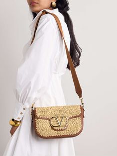 Luxury Rectangular Straw Shoulder Bag, Luxury Straw Shoulder Bag In Rectangular Shape, Designer Straw Shoulder Bag For Shopping, Vacation Beige Shoulder Bag With Intrecciato Weave, Designer Beige Rectangular Straw Bag, Luxury Rectangular Straw Bags, Straw Intrecciato Weave Shoulder Bag, Luxury Straw Tote Shoulder Bag, Luxury Leather Straw Bag With Adjustable Strap