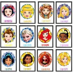 the disney princesses are all in different frames