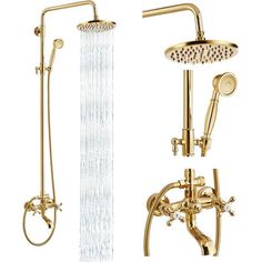 the shower head and handset are shown in gold