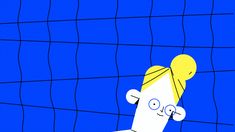 a drawing of a man standing in front of a volleyball net with his head above the net