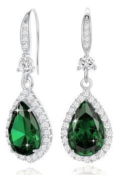 PRICES MAY VARY. earrings size：1.57"*0.41"| plating: platinum Plated | yellow gold Plated | rose gold Plated High Quality Material:This Women's Jewellery is made of high-quality copper and Gold Plated ,Main stone is Emerald Green cubic zirconia ,Side stone is White cubic zirconia. High Polished. Nickel-free, Hypoallergenic and Shiny Forever. Will not change the color, health and environmental protection. Unique pear-shaped earring Set : these dangling tear drop earrings are fashion and elegant. Green Cubic Zirconia Dangle Crystal Earrings, Emerald Green Earrings, Wedding Costume, Diamond Dangle Earrings, Teardrop Dangle Earrings, Engagement Party Wedding, Buying Diamonds, Rhinestone Earrings, Gorgeous Earrings