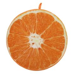 an orange cut in half on a white background