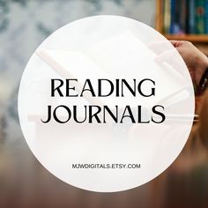 the words reading journals are in front of a person holding a pen and looking at a book